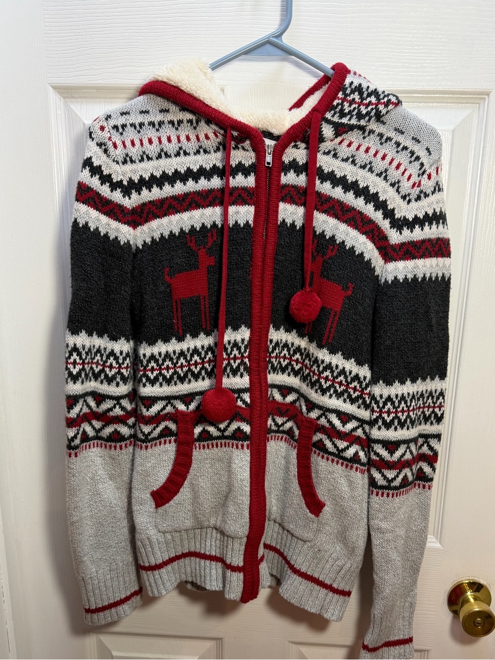 Shrinking Violet Red, Black & Gray Fair Isle Zip-Up Hoodie